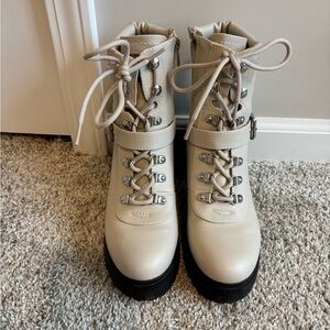 Guess Cream and Black Lace Up Boots with Timeless Elegance